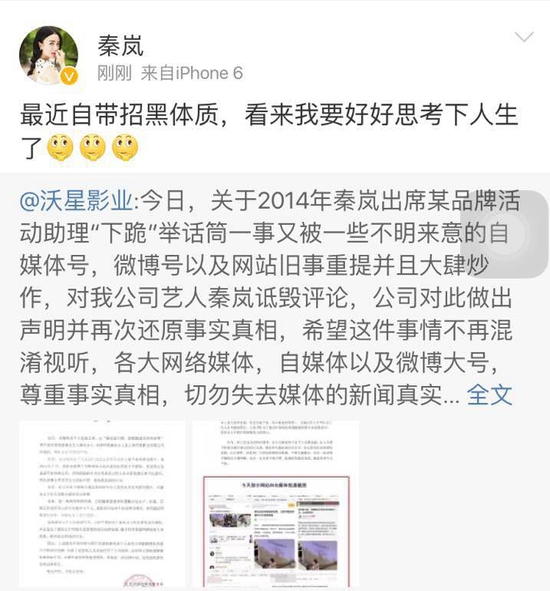 秦岚微博截图