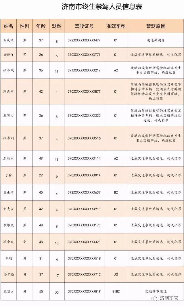 济南公布今年首批终身禁驾名单:15人中14人是“老司机”