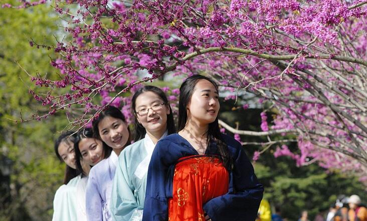青岛赏花会盛大启幕 大学生着汉服与花争艳