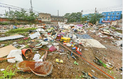 北关北路16号大院拆完违建成了临时垃圾站 散发腐烂气味