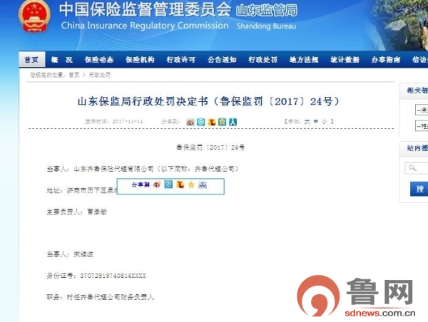 齐鲁保险代理公司因委托无证人员销售保险等被罚1.2万元