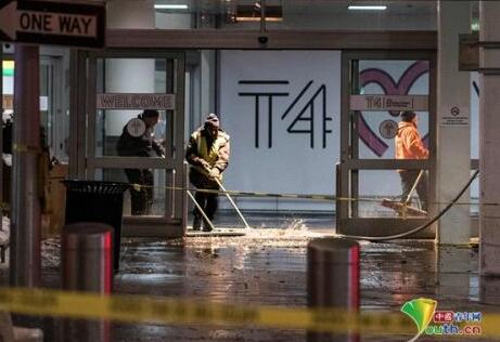 纽约机场水管爆裂致淹水!国际航班入港被暂停 风暴侵袭后雪上加霜