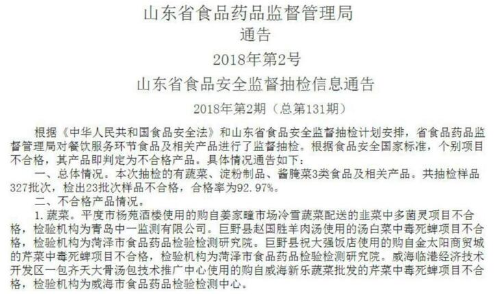 山东通报23批次不合格食品 亿客家、三喜入黑名单