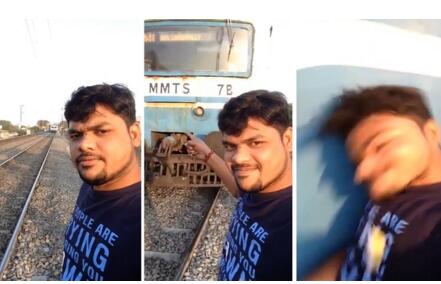 玩命!22岁男子铁轨旁自拍被撞飞 朋友向他示意火车拼命鸣笛全然不听