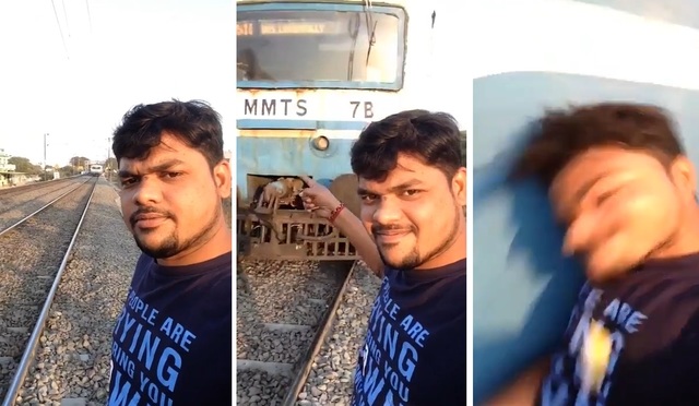 又开挂了!男子铁轨旁自拍被撞飞 幸好没被火车撞而是被气流卷出