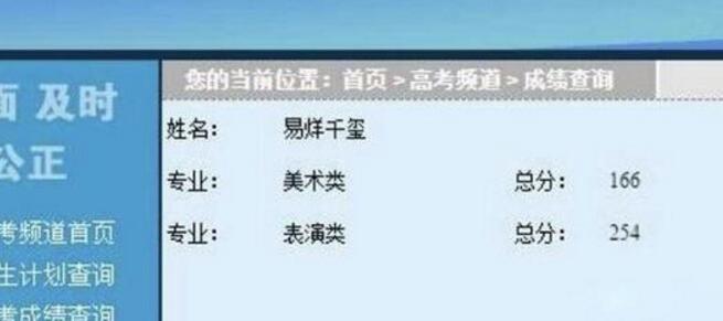 易烊千玺联考成绩曝光:美术166表演254居然全省第六名