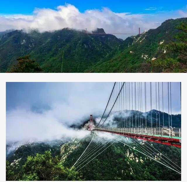 免费蹦极 挑战天蒙山世界第一人行悬索桥