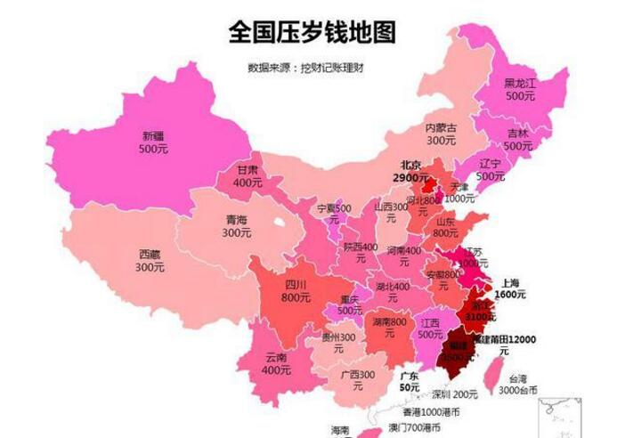 全国压岁钱地图:哪里压岁钱支出水平最高,不少福建人都怀疑自己