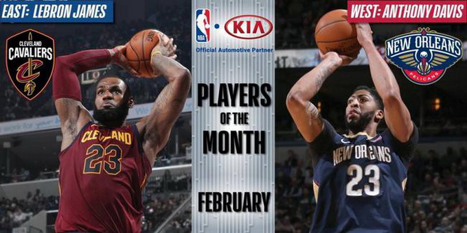 公布!詹皇浓眉最佳球员哈登获得提名 2月NBA最佳阵容一览