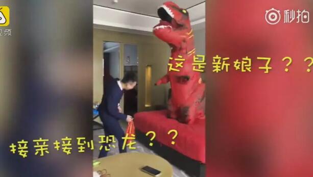 巨可爱滴女孩子!接新娘接到恐龙 90后新郎一脸懵逼吓得不轻!