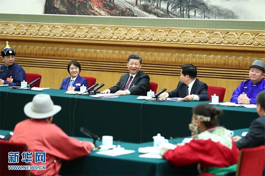 3月5日，中共中央总书记、国家主席、中央军委主席习近平参加十三届全国人大一次会议内蒙古代表团的审议。
