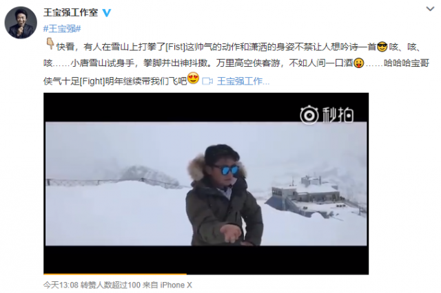 王宝强雪山上打拳 动作一气呵成拳拳到位