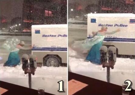 冰雪奇缘！警用车卡在雪堆里 男版“艾莎公主”救援