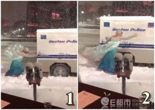 画面唯美！艾莎公主救援警车 冰雪奇缘真实上演众网友看哭