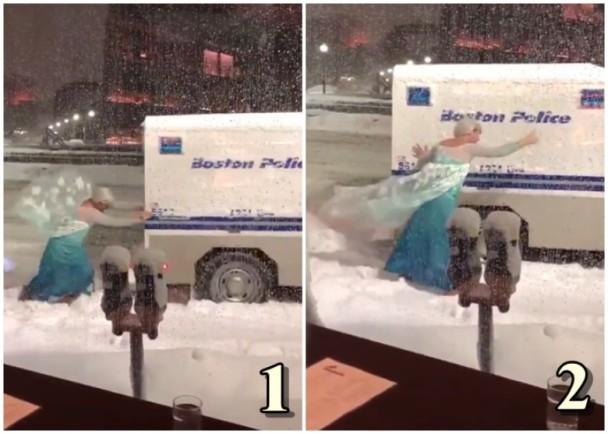 笑翻了！艾莎公主救援警车暖哭 