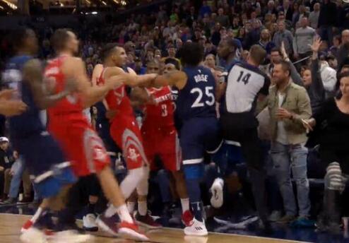 火拼!火箭森林狼冲突上演全武行 格林因在比赛中为保罗出头遭驱逐