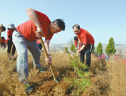 济南：百名志愿者义务植树为泉城添绿