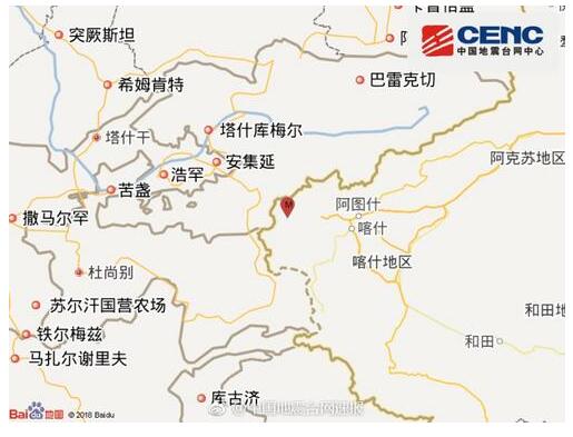 新疆克孜勒苏州乌恰县4.9级地震 震源深度9千米