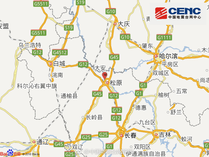 吉林松原地震 宁江区发生3.4级地震震源深度14 千米