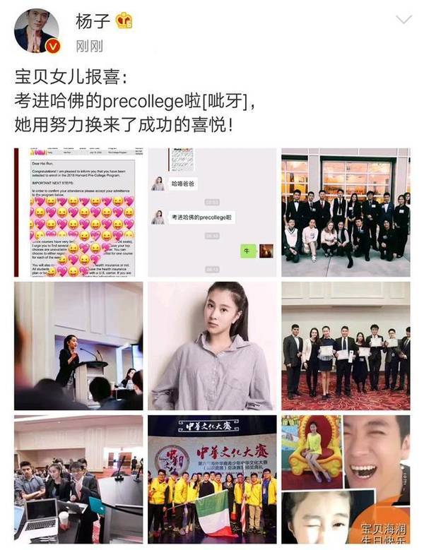 杨子女儿被哈佛录取 安迪同父异母的姐姐也是个厉害的学霸