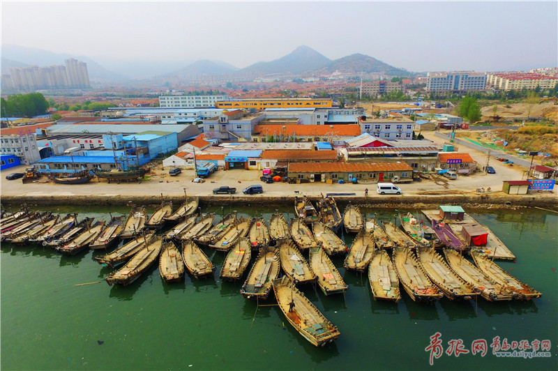 青岛码头实拍 渔民吊船补网修整进入休渔期