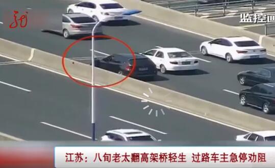 八旬老太高架轻生 过路司机急忙劝阻将老人死死抱住