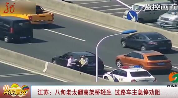 八旬老太高架轻生 过路司机急忙劝阻将老人死死抱住