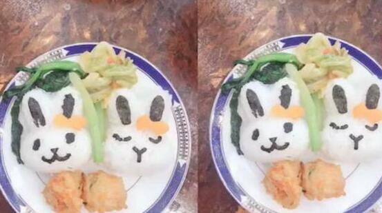 心灵手巧小仙女!甜馨做母亲节爱心餐 餐盘中两个小兔子超级抢镜