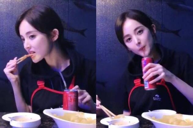 垂涎欲滴！娜扎收工吃火锅 品尝一桌盛宴火辣辣锅底泛起油花