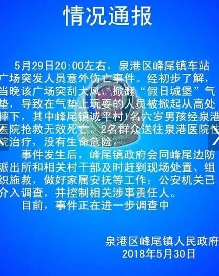 哭喊声一片!男童充气城堡身亡 家长注意!4级风就可能吹跑充气城堡