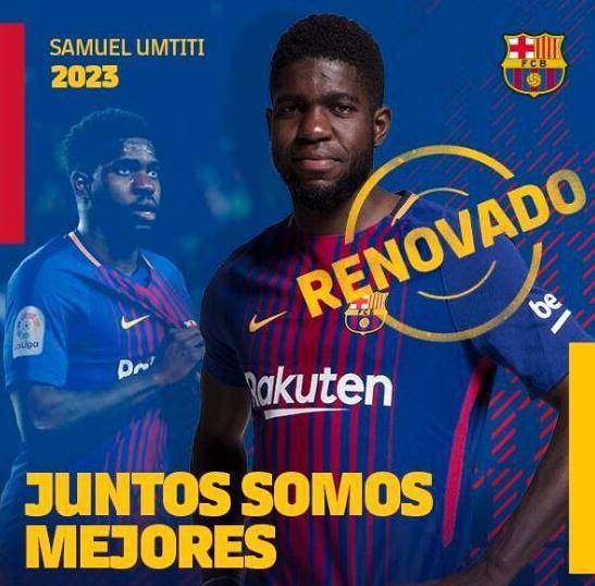 乌姆蒂蒂续约巴萨 24岁的乌姆蒂蒂出身于里昂青训营2016年转会巴萨