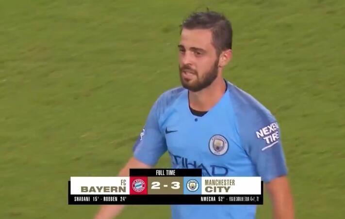 逆转!曼城3-2拜仁 罗本沙巴尼接连进球贝尔纳多梅开二度