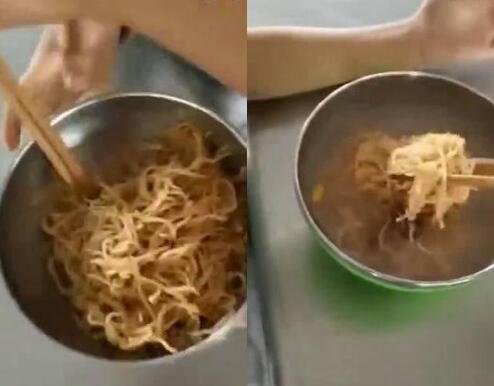 良心不痛吗?营养餐变素面 苗条是干的孩子将面条泡水后才吃下