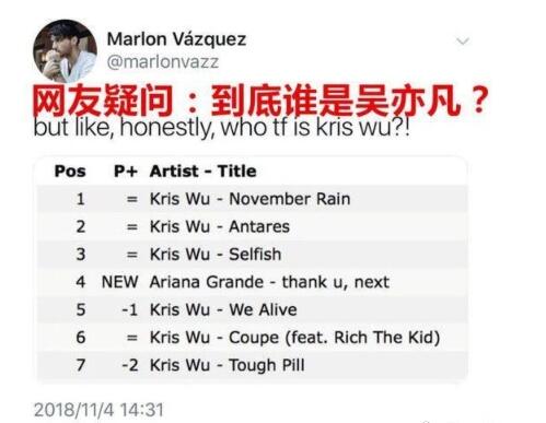 国内声讨国外应援?A妹经纪人INS长文 吴亦凡专辑回到iTunes第一