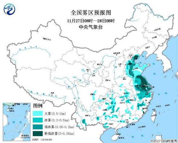 大雾橙色预警：河北江苏上海等6地有浓雾或强浓雾
