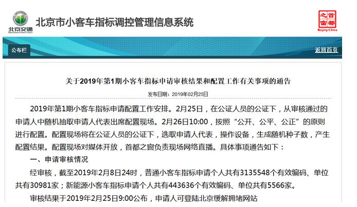 新能源车指标获得 2019年第一期摇号数据公布