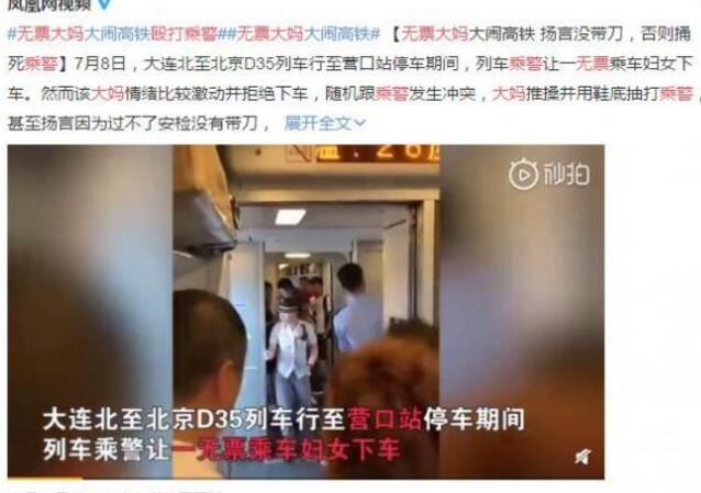 令人气愤！无票大妈殴打乘警拒下高铁 最终被强制带下车