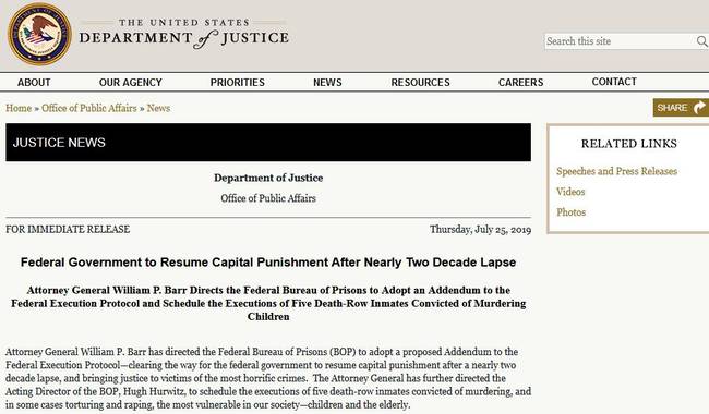 美国将恢复死刑