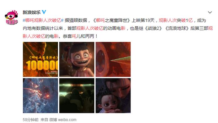 哪吒观影人次破亿 网友:凭实力赢得票房和口碑