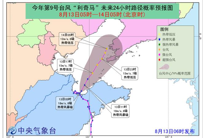 【台风路径实时发布系统】台风利奇马最新消息:向辽宁南部沿海靠近,强度减弱