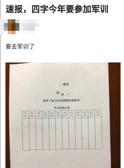 粉丝都炸了!易烊千玺参加军训 去年没看到四字弟弟穿迷彩服的样子今年补上了