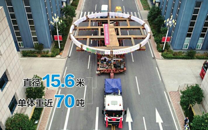 全球第一巨环“出山” 这个大家伙坐的车48个轮，先走高速再乘船直奔大连