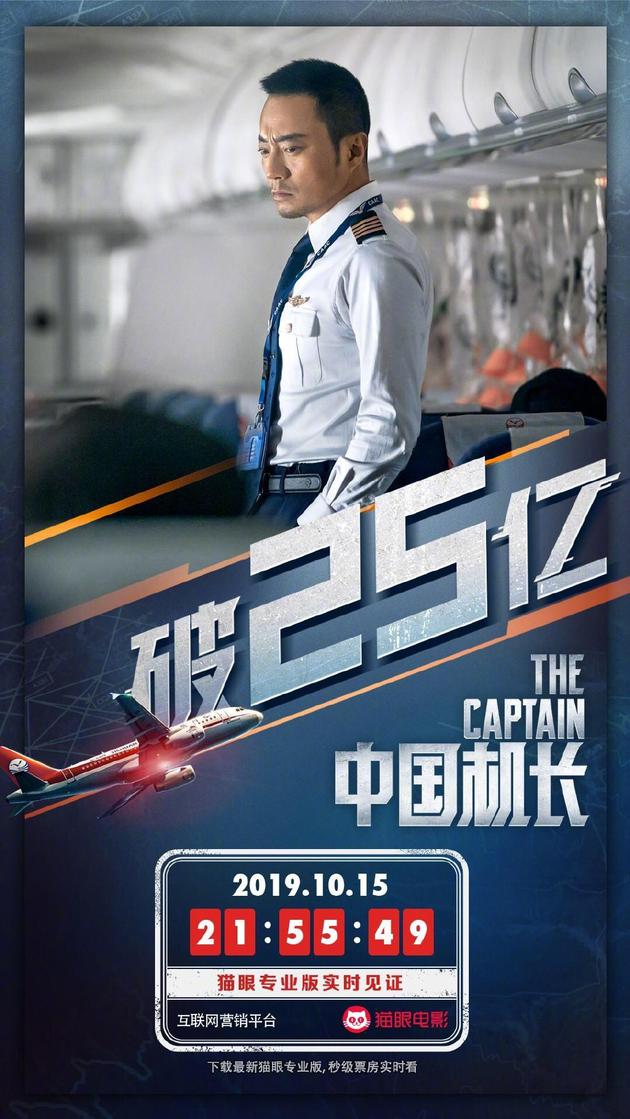 《中国机长》票房破25亿 居中国电影票房总榜第12名