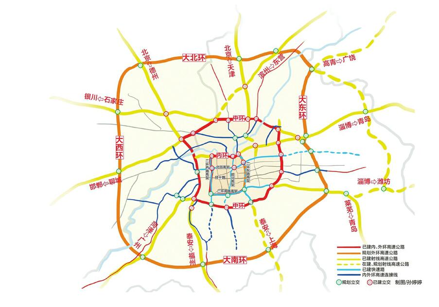 大南环大北环线路走向公示 济南四大外环“脉络”显现