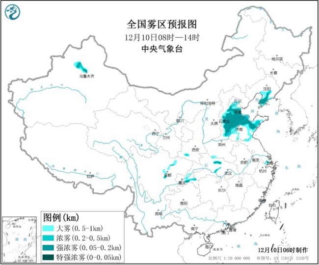 大雾黄色预警:冀豫鲁川新局地能见度不足50米