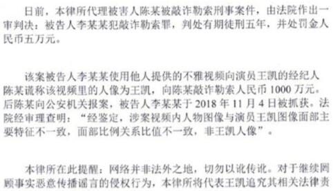 王凯假视频案胜诉 被告方判刑5年不雅视频始末起底