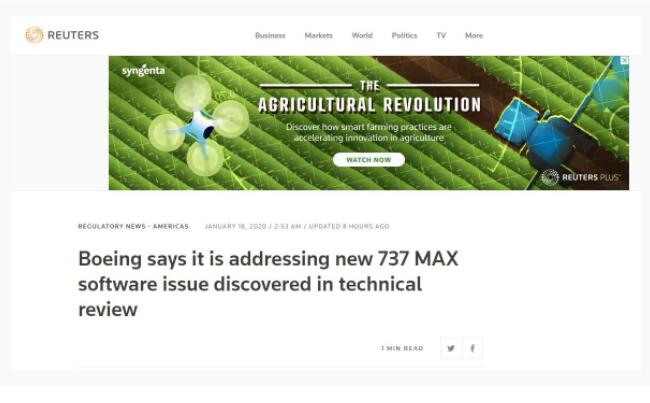 丑闻不断?波音737Max新问题 监视器无法正确地启动工作