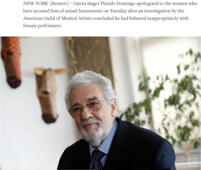 晚节不保！丑闻持续发酵多明戈道歉：后悔曾给她们带来痛苦