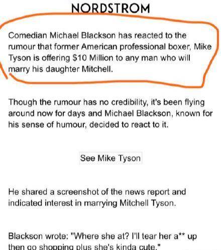 泰森为女征婚：将把1000万美金赠给自己未来的女婿