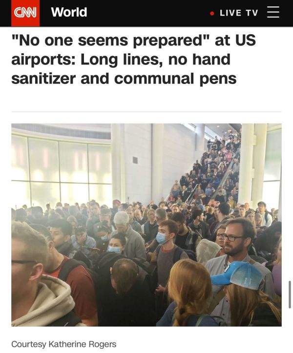 美国各地机场人挤人、一片混乱，旅客吐槽：这下没病也极可能感染上